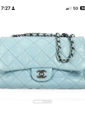 Gorgeous Chanel Quilted Lambskin Classic single Flap in a light baby Blue